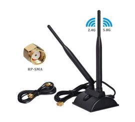 Antenna WiFi dual band con connettore maschio RP-SMA e base magnetica per router, ecc.