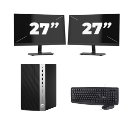 HP Prodesk 600 G5 Micro Tower - Intel Core i3-8a Generazione - 8GB RAM - 256GB SSD - Windows 11 + 2x Monitor da 27 pollici