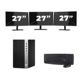 HP ProDesk 600 G5 Micro Tower - Intel Core i3 8a generazione - 8GB RAM - SSD da 256GB - Windows 11 + 3 monitor da 27 pollici