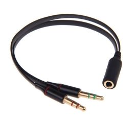 Jack audio da 3,5 mm Y-Splitter M/F, stereo+microfono, cavo piatto, nero, incluso auricolare iPhone/Samsung